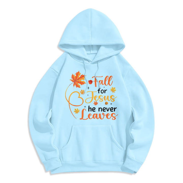 Christianartworkshop Fall For Jesus He Never Leaves Autumn Faith Fleece Lined Polyester Hoodie - Blau - 2XL - image 5