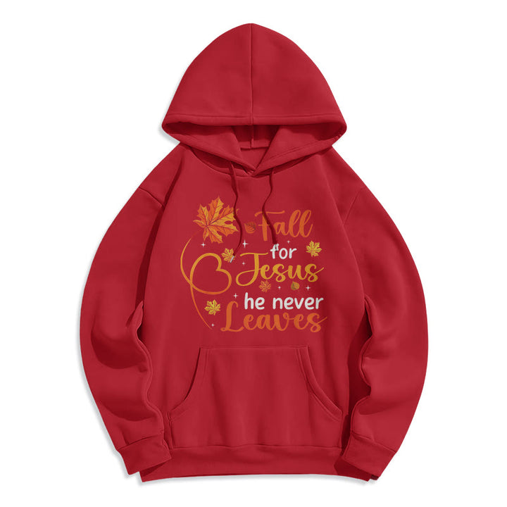 Christianartworkshop Fall For Jesus He Never Leaves Autumn Faith Fleece Lined Polyester Hoodie - Rot - 2XL - image 6