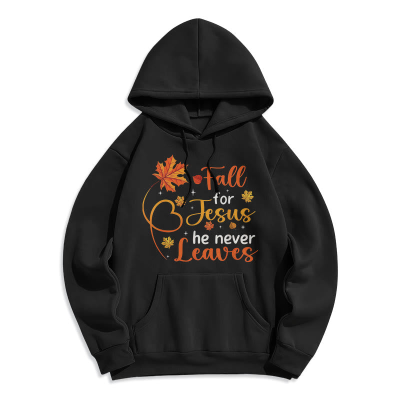 Christianartworkshop Fall For Jesus He Never Leaves Autumn Faith Fleece Lined Polyester Hoodie - Schwarz - 2XL - image 3