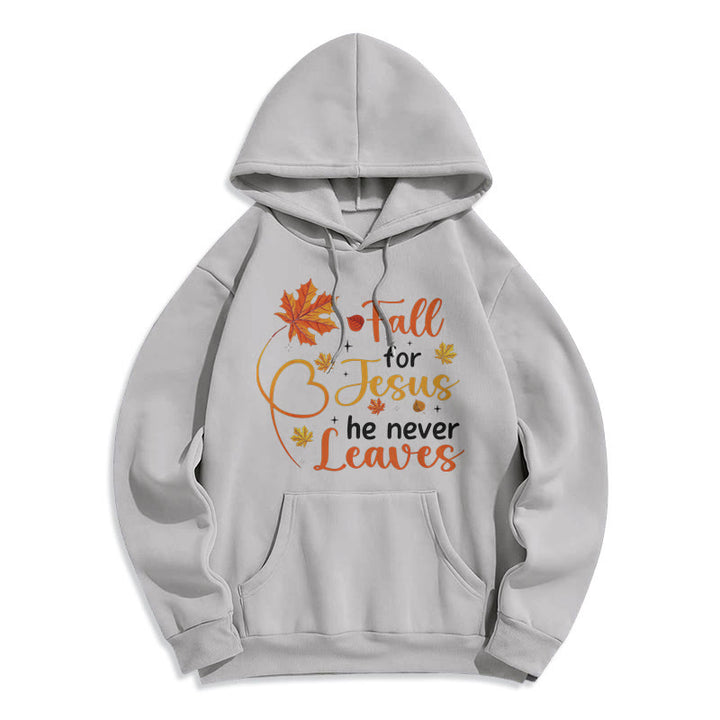 Christianartworkshop Fall For Jesus He Never Leaves Autumn Faith Fleece Lined Polyester Hoodie - Grau - 2XL - image 0