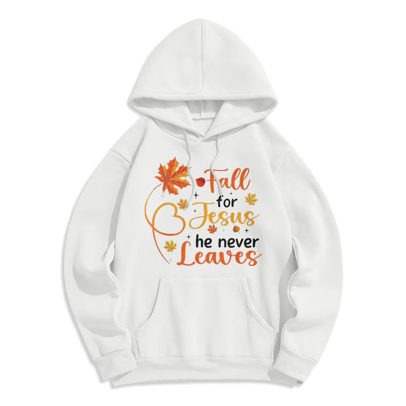 Christianartworkshop Fall For Jesus He Never Leaves Autumn Faith Fleece Lined Polyester Hoodie - Weiß - 2XL - image 4