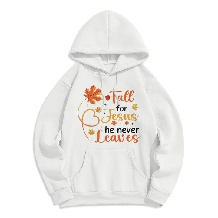 Christianartworkshop Fall For Jesus He Never Leaves Autumn Faith Fleece Lined Polyester Hoodie - Weiß - 2XL - image 4