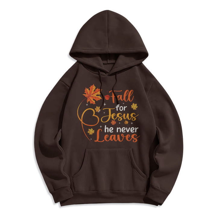 Christianartworkshop Fall For Jesus He Never Leaves Autumn Faith Fleece Lined Polyester Hoodie - Braun - 2XL - image 8