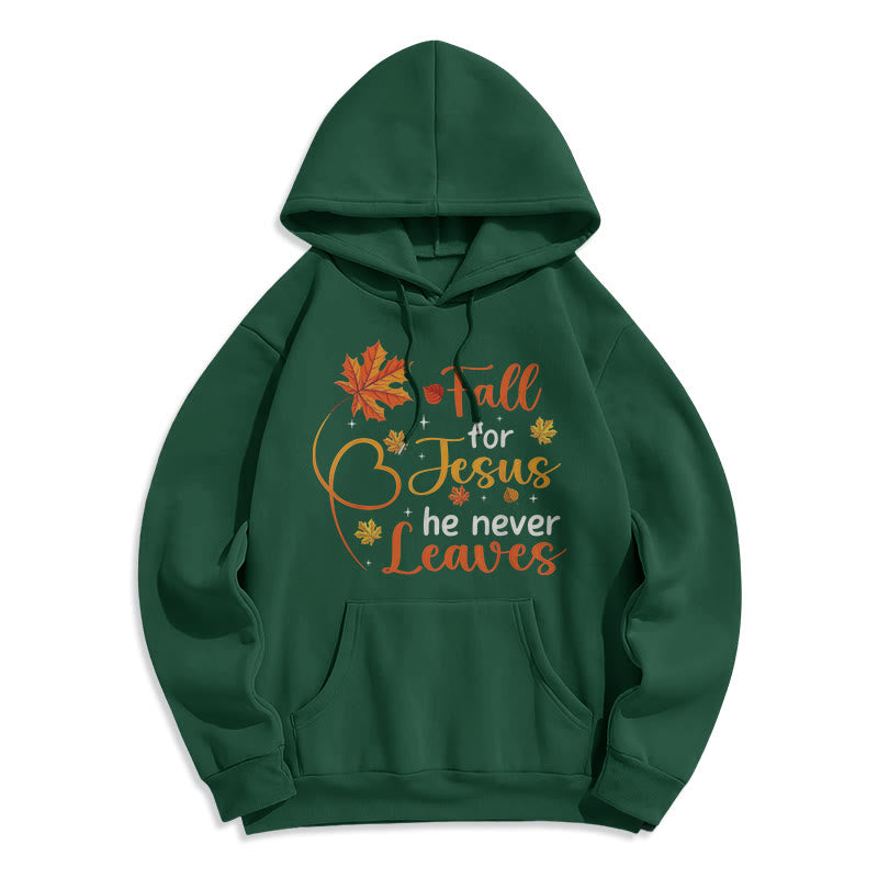 Christianartworkshop Fall For Jesus He Never Leaves Autumn Faith Fleece Lined Polyester Hoodie - Grün - 2XL - image 7