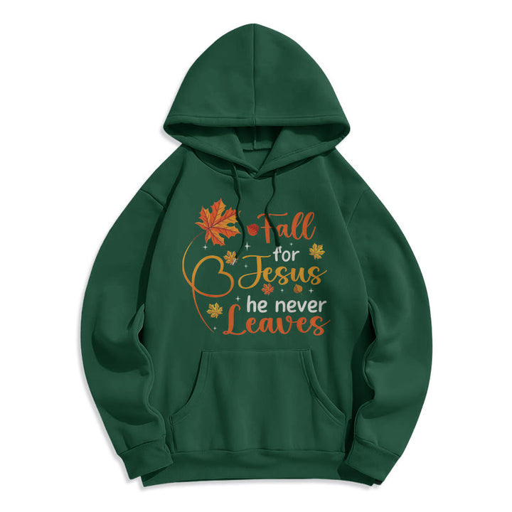 Christianartworkshop Fall For Jesus He Never Leaves Autumn Faith Fleece Lined Polyester Hoodie - Grün - 2XL - image 7