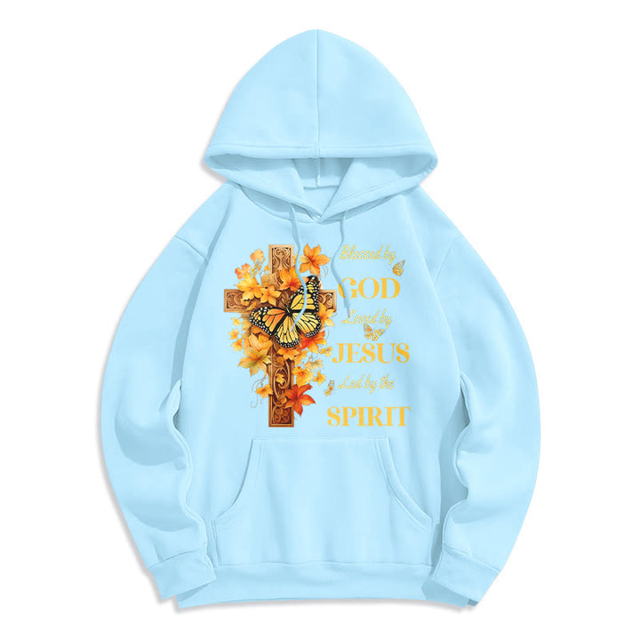 Christianartworkshop „Von Gott gesegnet“ – Fleecegefütterter Polyester-Hoodie - Blau - 2XL - image 6