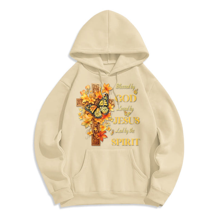 Christianartworkshop „Von Gott gesegnet“ – Fleecegefütterter Polyester-Hoodie - Beige - 2XL - image 3
