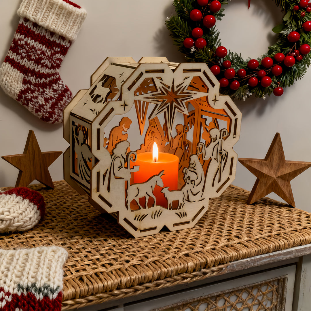 Christliche Krippendekoration mit Kerzenlicht: Glaubensvolles Leuchten für weihnachtliche Räume - Geburt - image 0