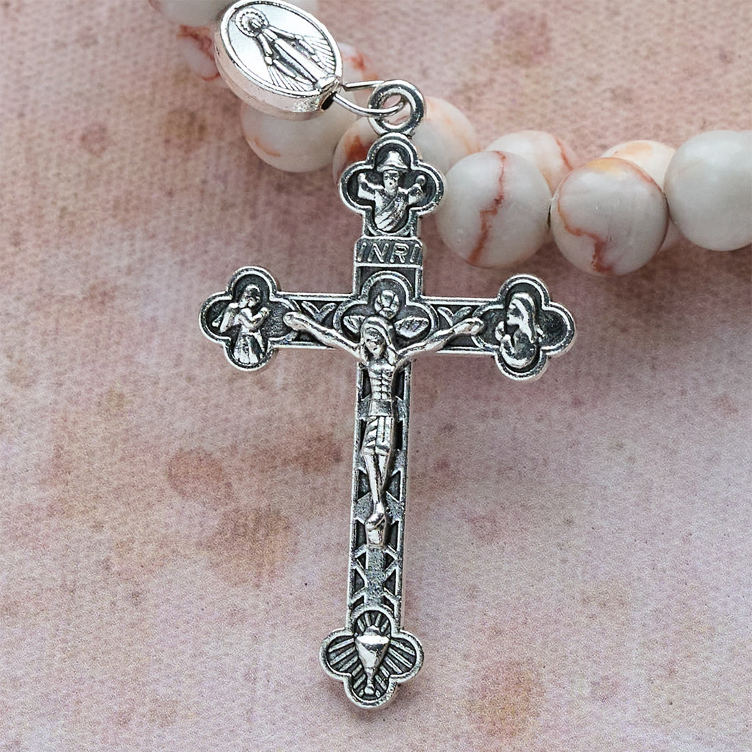 Christianartworkshop Rosenkranzarmband aus Rosenholz mit matter Webstein-Memory-Draht-Optik und Marienmedaillen - image 8