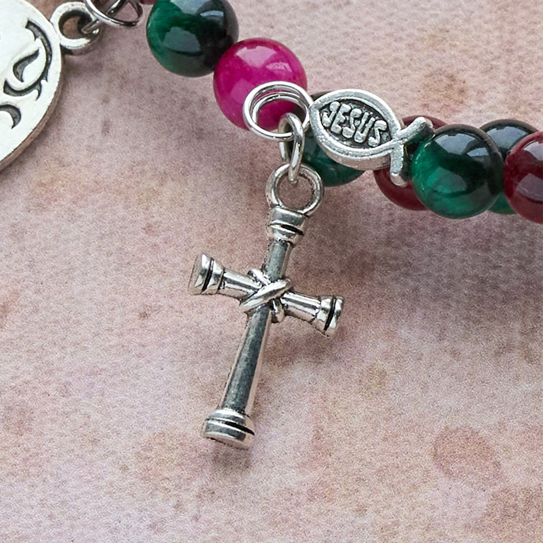 Christianartworkshop Zweifarbiges Rosenkranzarmband aus Tigerauge-Memory-Draht mit dem Heiligen Michael - image 5