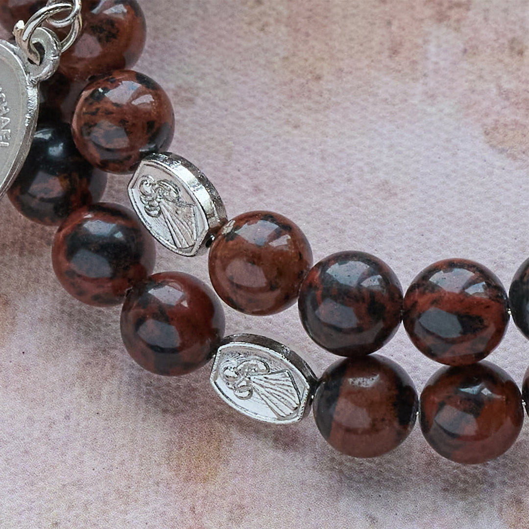 Christianartworkshop Rosenkranzarmband aus natürlichem Mahagoni-Obsidian-Memory-Draht mit Jesusmotiv - image 6