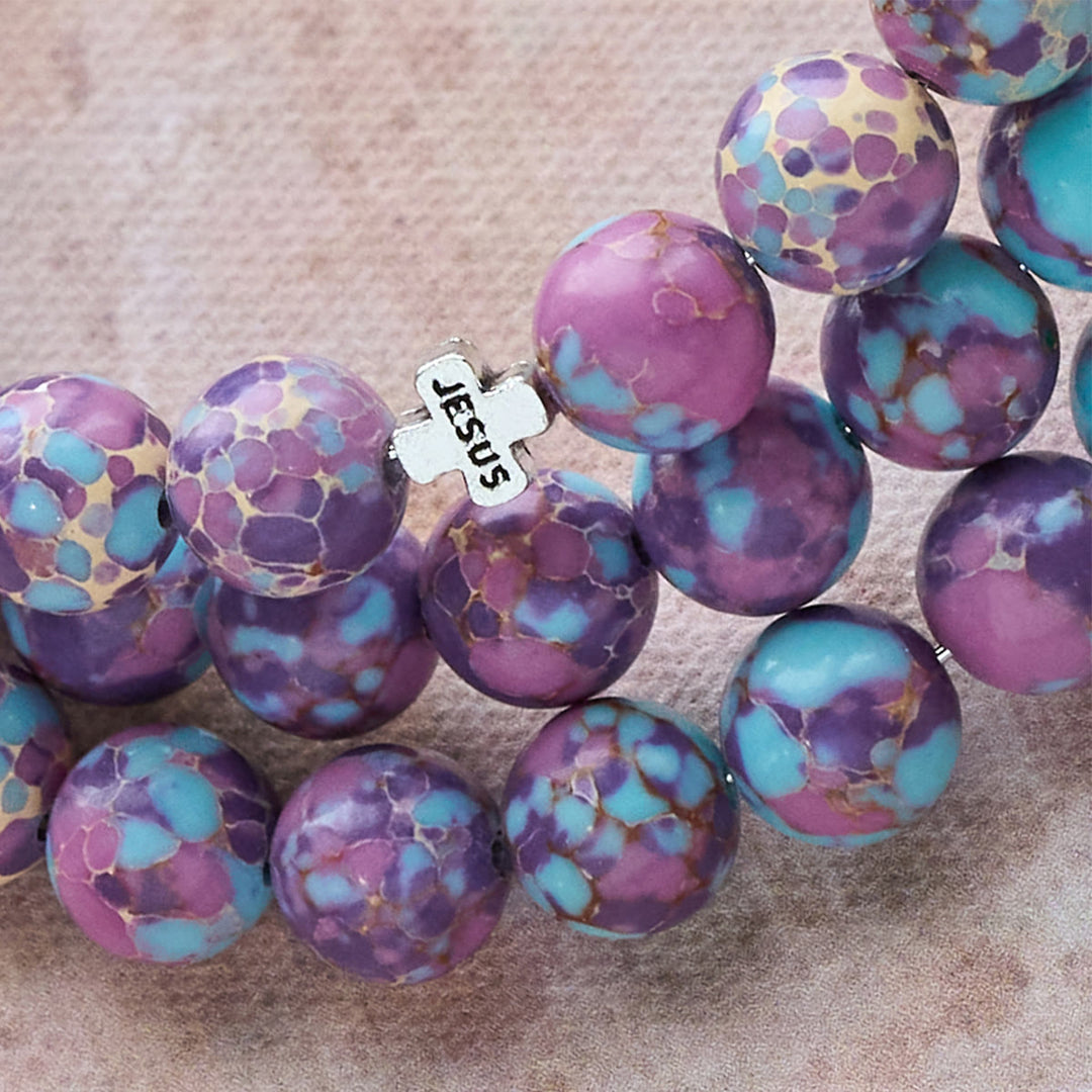 Rosenkranzarmband aus violettem Imperial-Jaspis mit Emaille-Kruzifix von Christianartworkshop - image 7