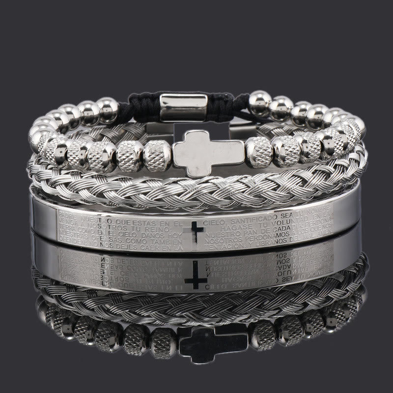 Stapelbares Kreuzarmband-Set von Christianartworkshop: Modische Integration des Glaubens - Spanisches Gebet - Silber - image 4