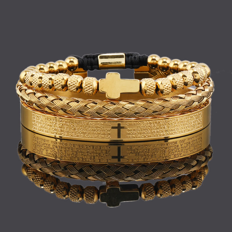 Stapelbares Kreuzarmband-Set von Christianartworkshop: Modische Integration des Glaubens - Mehrschichtiges Kreuz - Golden - image 0