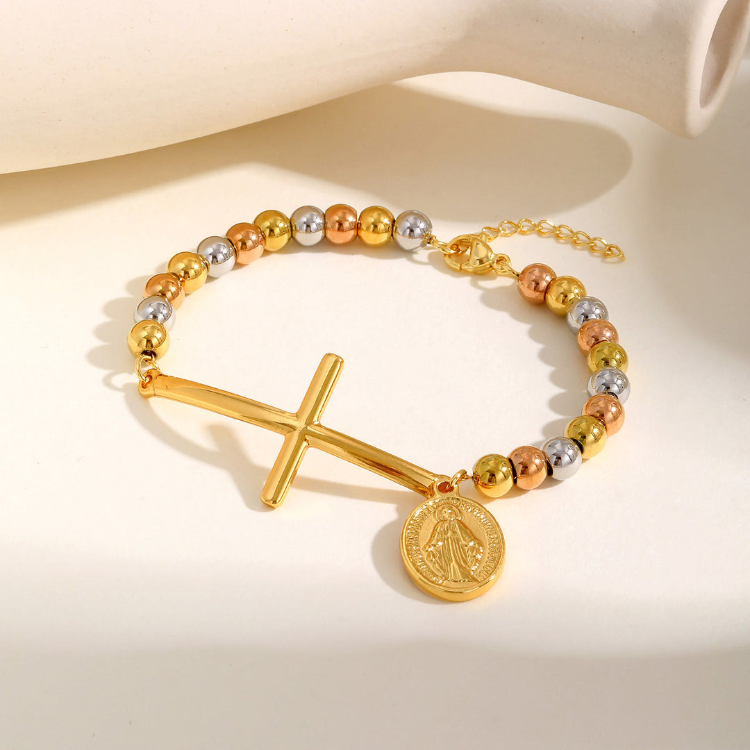 Christianartworkshop Kreuz- und Marienarmband: Spirituelles Symbol mit polierter Eleganz - Gold & Silber - image 0