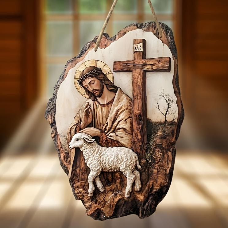 Christianartworkshop Hängende Dekoration aus Kiefernholz: Madonna mit Kind und Guter Hirte - image 1