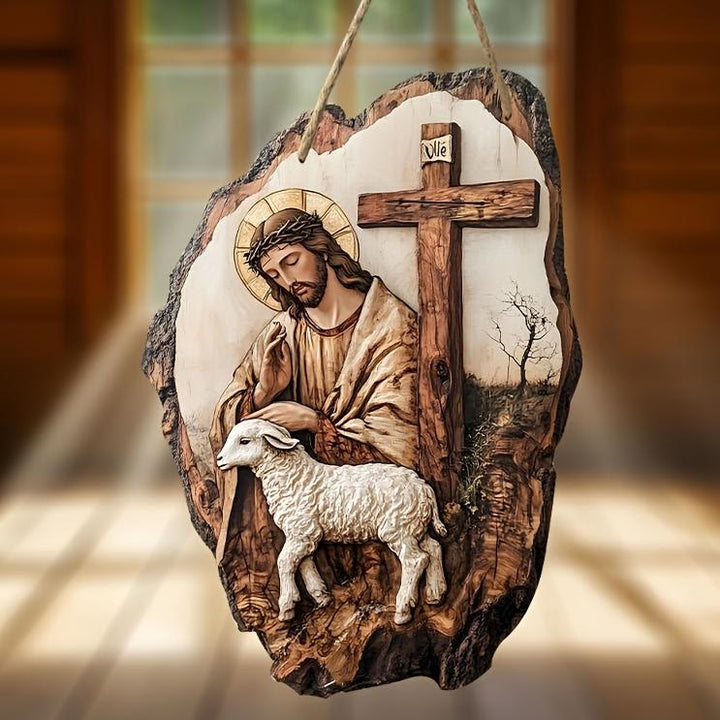 Christianartworkshop Hängende Dekoration aus Kiefernholz: Madonna mit Kind und Guter Hirte - image 1