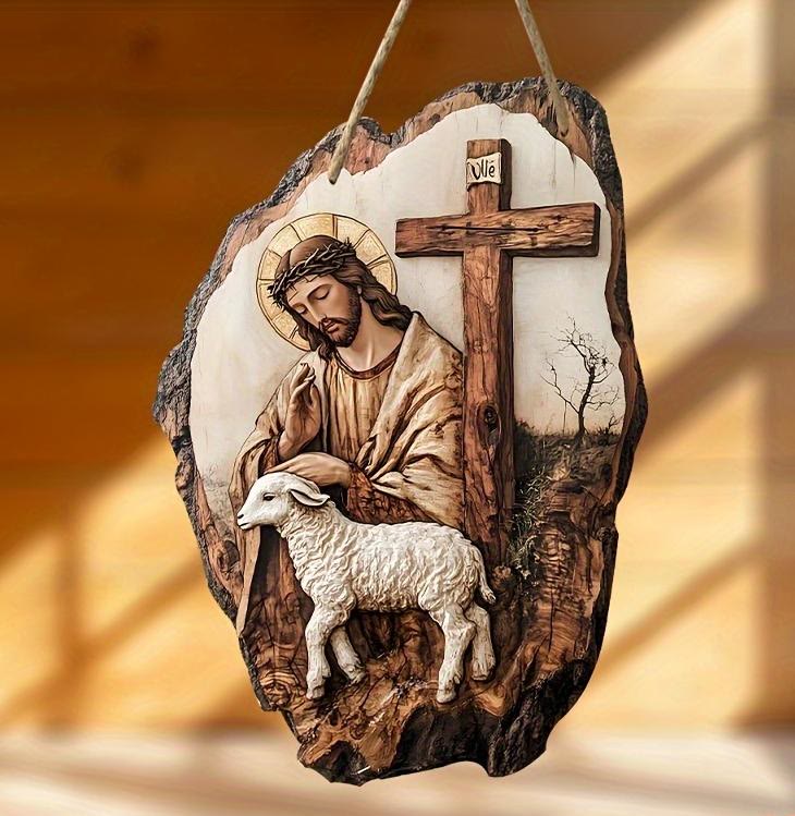 Christianartworkshop Hängende Dekoration aus Kiefernholz: Madonna mit Kind und Guter Hirte - image 2