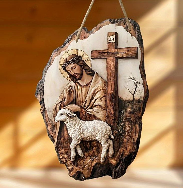 Christianartworkshop Hängende Dekoration aus Kiefernholz: Madonna mit Kind und Guter Hirte - image 2