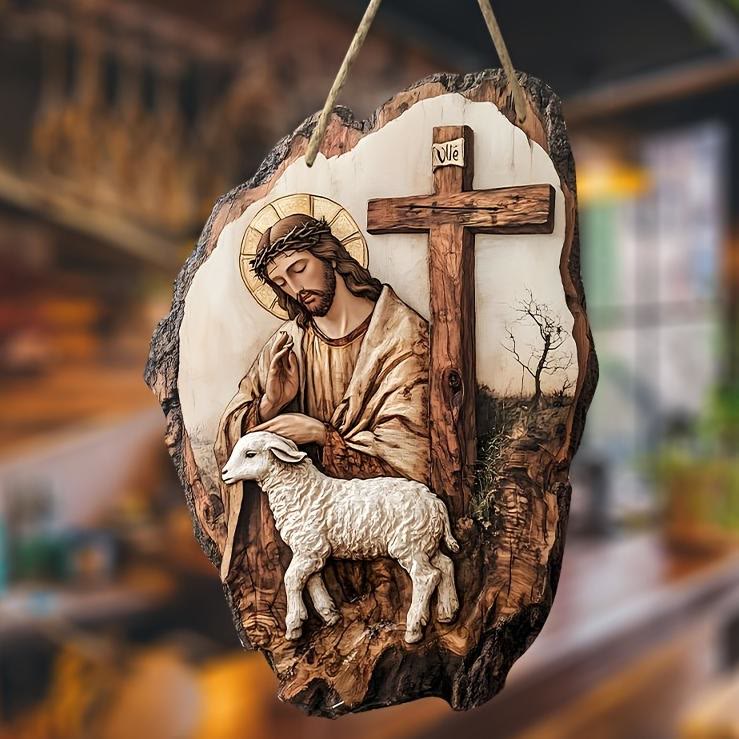 Christianartworkshop Hängende Dekoration aus Kiefernholz: Madonna mit Kind und Guter Hirte - Guter Hirte - image 0