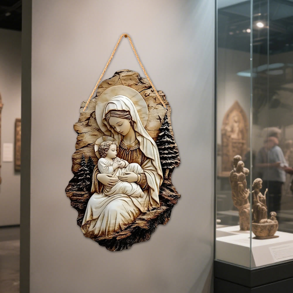 Christianartworkshop Hängende Dekoration aus Kiefernholz: Madonna mit Kind und Guter Hirte - Madonna mit Kind - image 6
