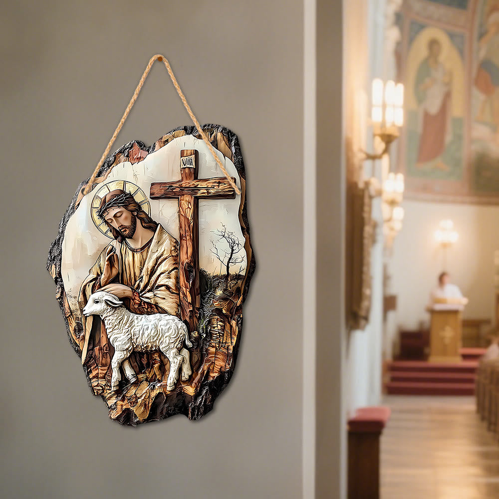 Christianartworkshop Hängende Dekoration aus Kiefernholz: Madonna mit Kind und Guter Hirte - image 5