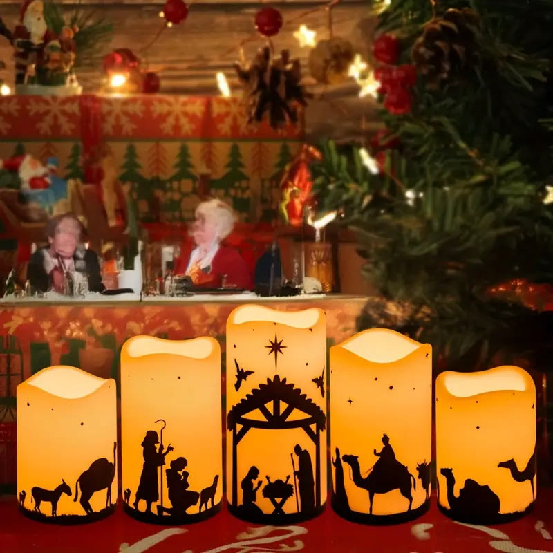 Christianartworkshop Krippenszene mit LED-Kerzenanhänger und Wellenrand: Mehrere Lichtmodi für den Glauben - Gelbes Licht - image 1