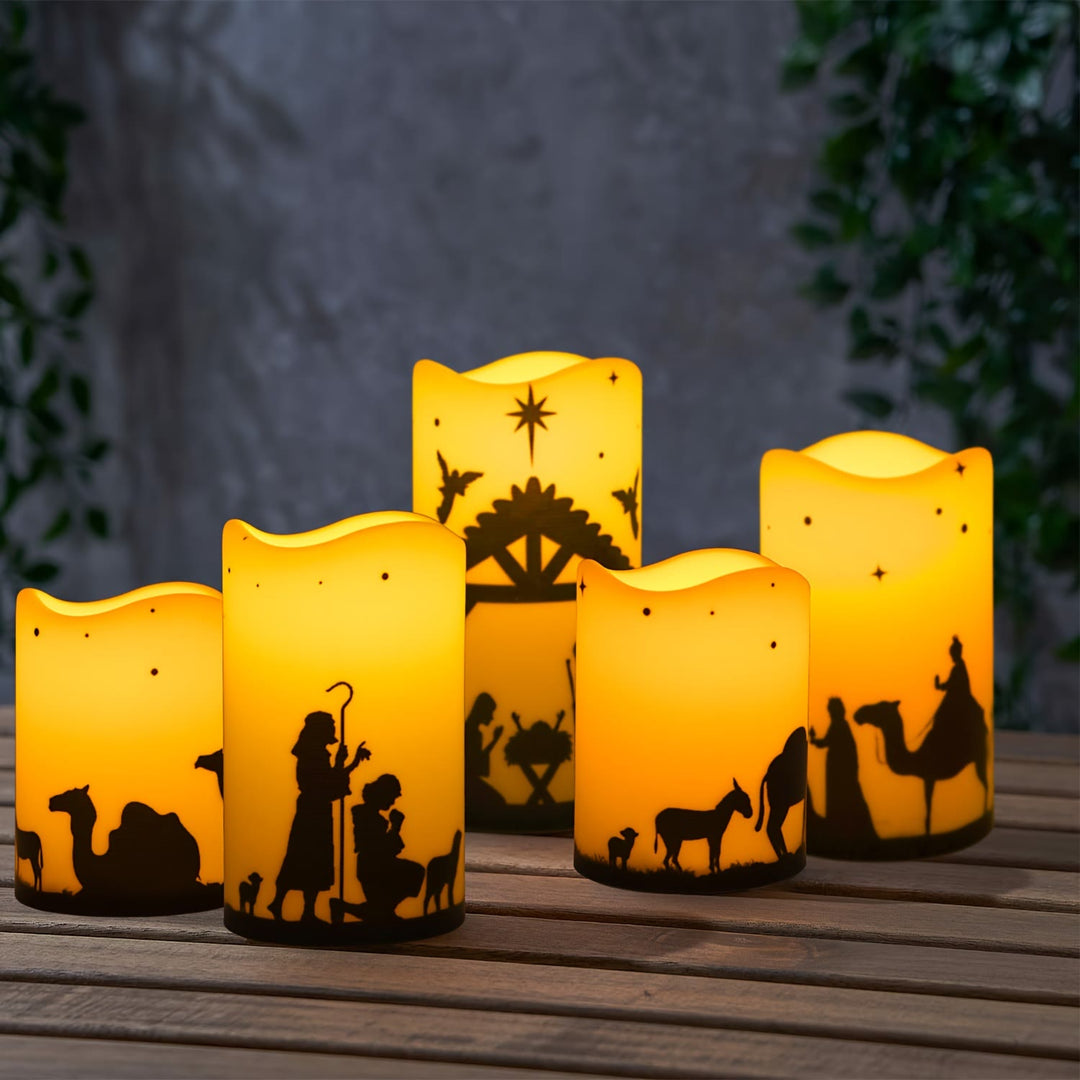 Christianartworkshop Krippenszene mit LED-Kerzenanhänger und Wellenrand: Mehrere Lichtmodi für den Glauben - image 3