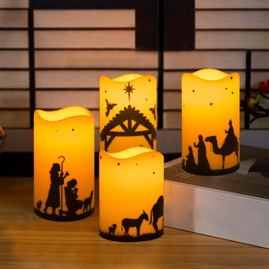 Christianartworkshop Krippenszene mit LED-Kerzenanhänger und Wellenrand: Mehrere Lichtmodi für den Glauben - image 4