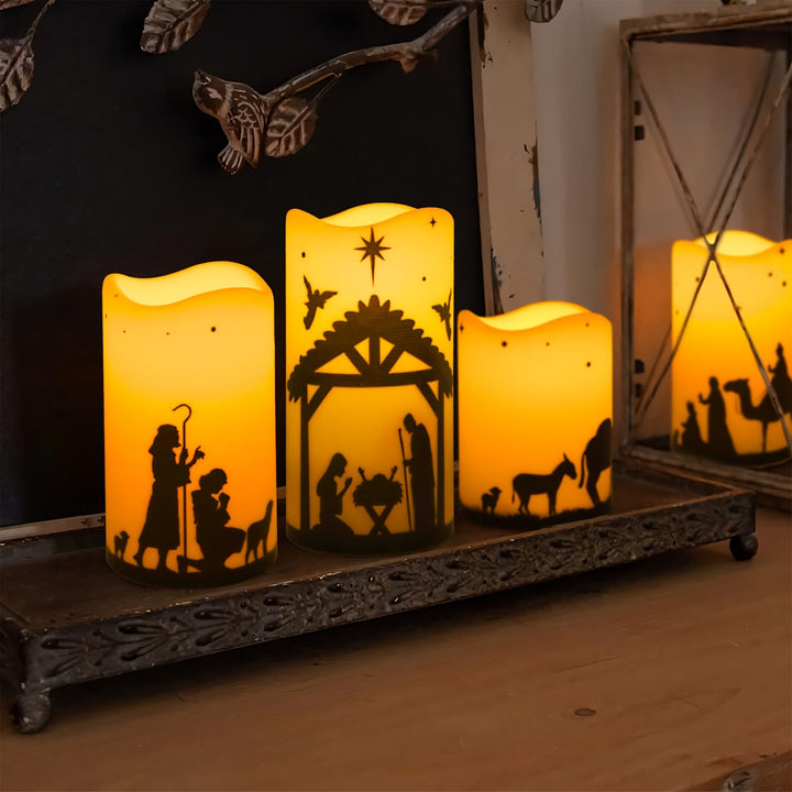 Christianartworkshop Krippenszene mit LED-Kerzenanhänger und Wellenrand: Mehrere Lichtmodi für den Glauben - image 6