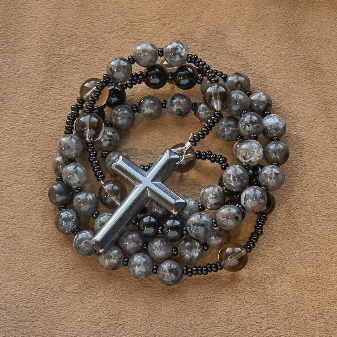 Christianartworkshop Rosenkranz mit farbwechselnden, leuchtenden Flammensteinperlen und Kreuz - image 10