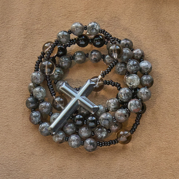 Christianartworkshop Rosenkranz mit farbwechselnden, leuchtenden Flammensteinperlen und Kreuz - image 10