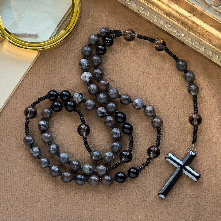 Christianartworkshop Rosenkranz mit farbwechselnden, leuchtenden Flammensteinperlen und Kreuz - image 11