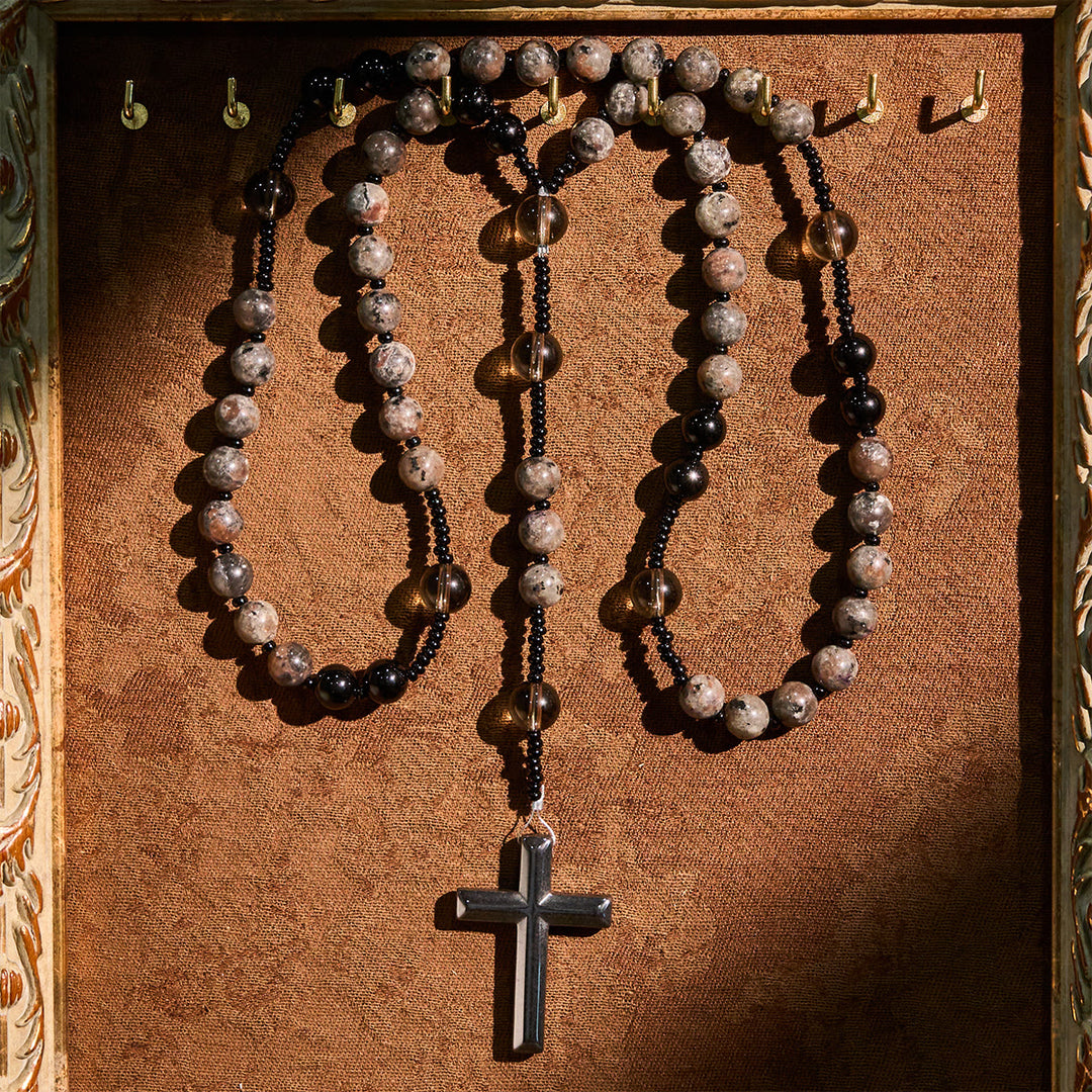 Christianartworkshop Rosenkranz mit farbwechselnden, leuchtenden Flammensteinperlen und Kreuz - image 5