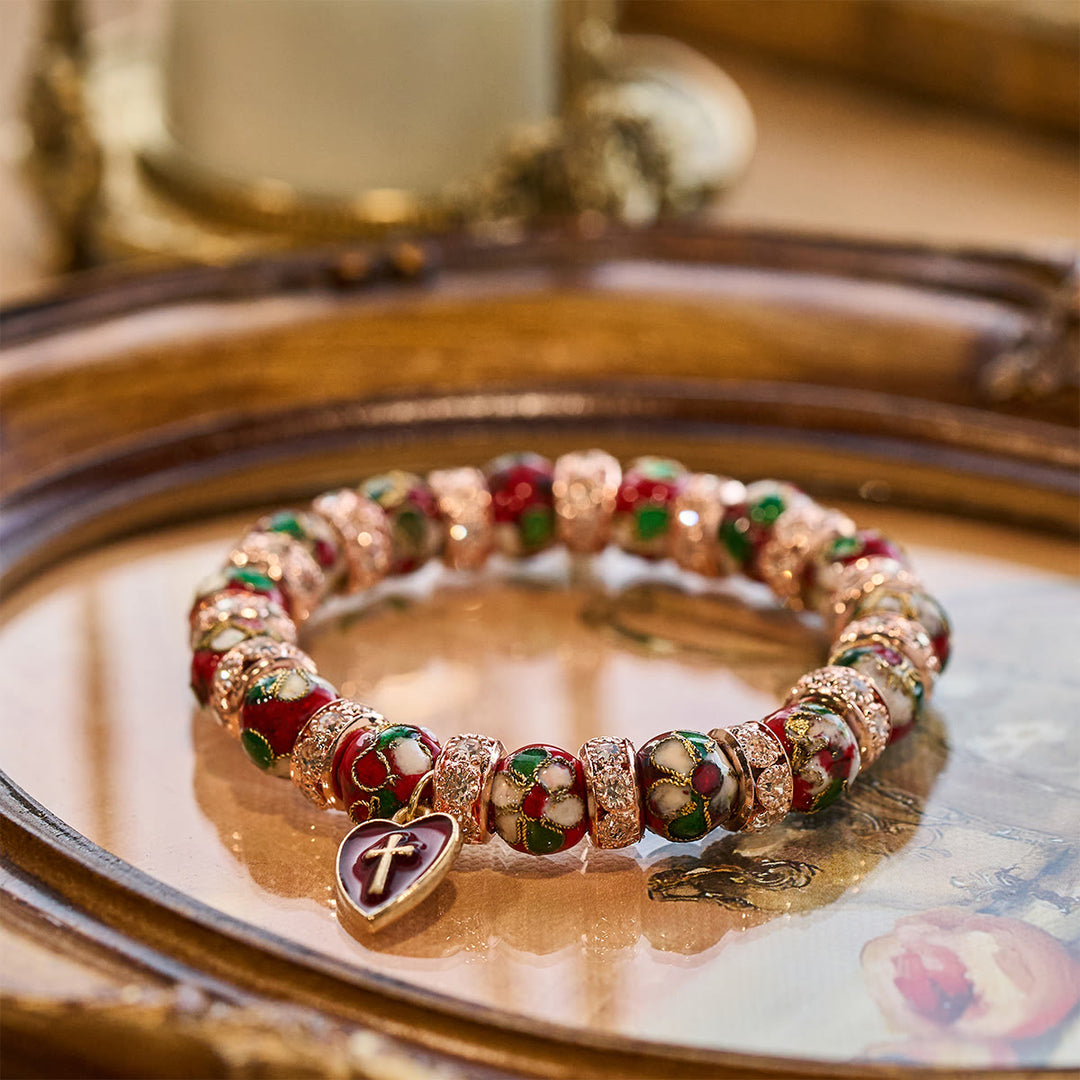 Christianartworkshop Emaille-Armband mit roten Perlen und Kreuz-Herz-Anhänger - image 2
