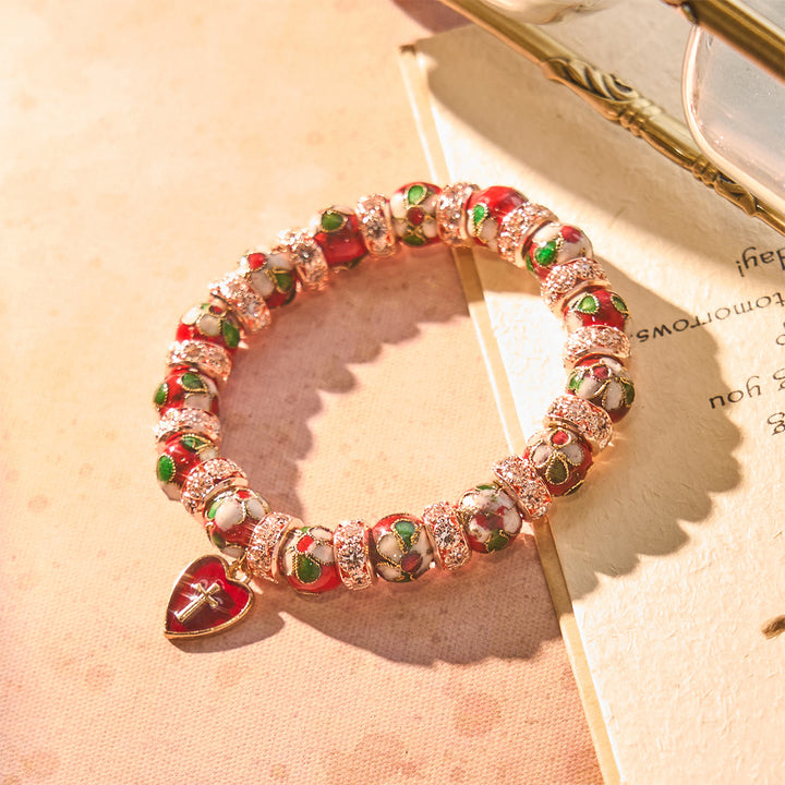 Christianartworkshop Emaille-Armband mit roten Perlen und Kreuz-Herz-Anhänger - image 5