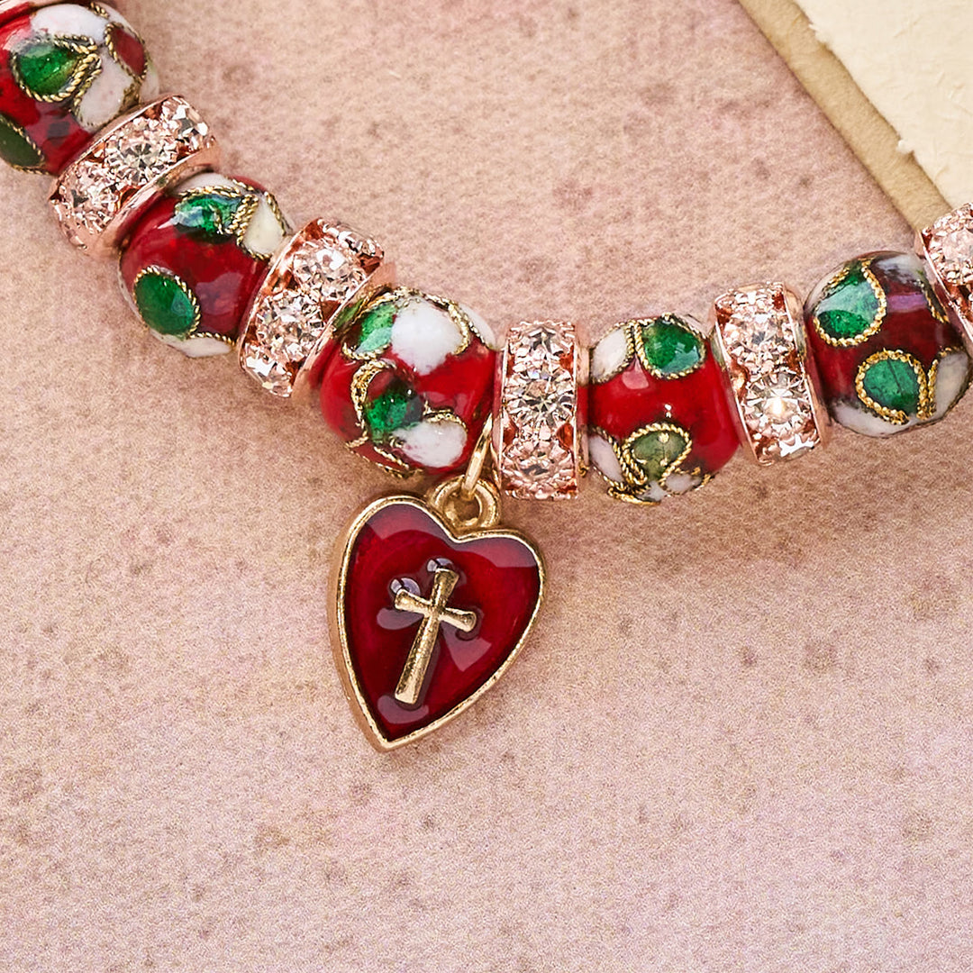 Christianartworkshop Emaille-Armband mit roten Perlen und Kreuz-Herz-Anhänger - image 8