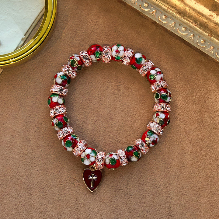 Christianartworkshop Emaille-Armband mit roten Perlen und Kreuz-Herz-Anhänger - image 3