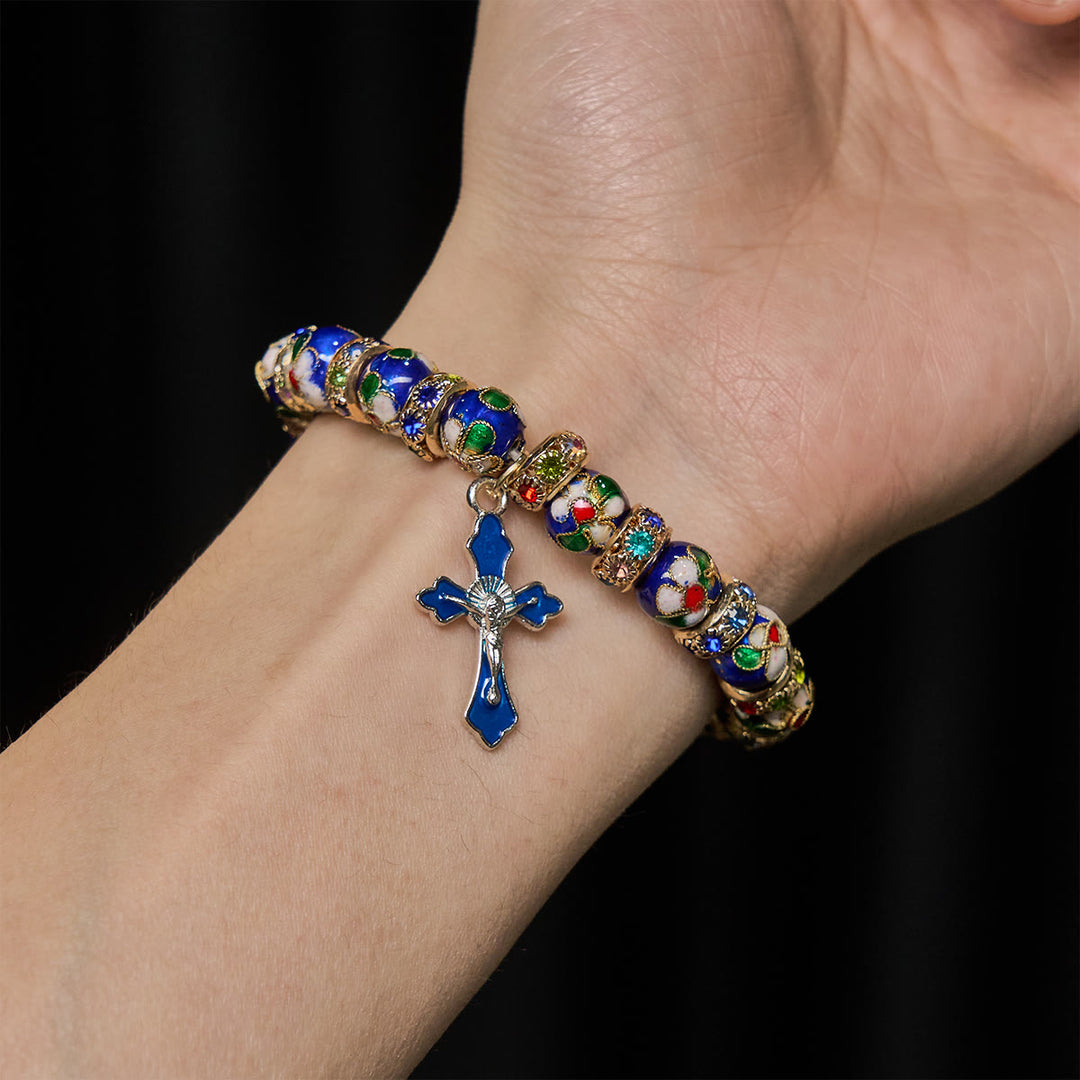 Christianartworkshop Detailliertes blaues Cloisonné-Perlenarmband mit Kruzifix - image 1