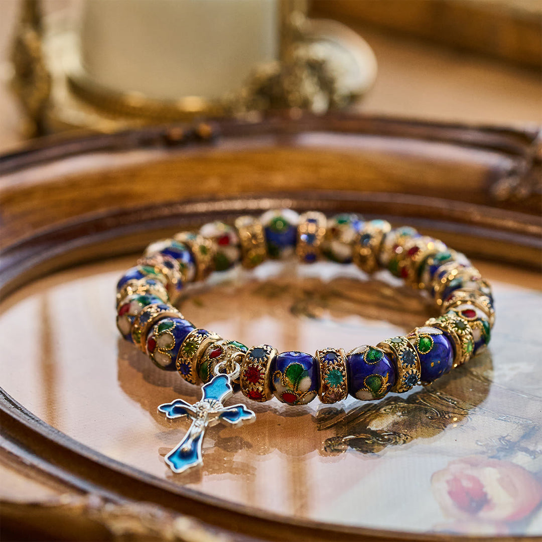 Christianartworkshop Detailliertes blaues Cloisonné-Perlenarmband mit Kruzifix - image 6