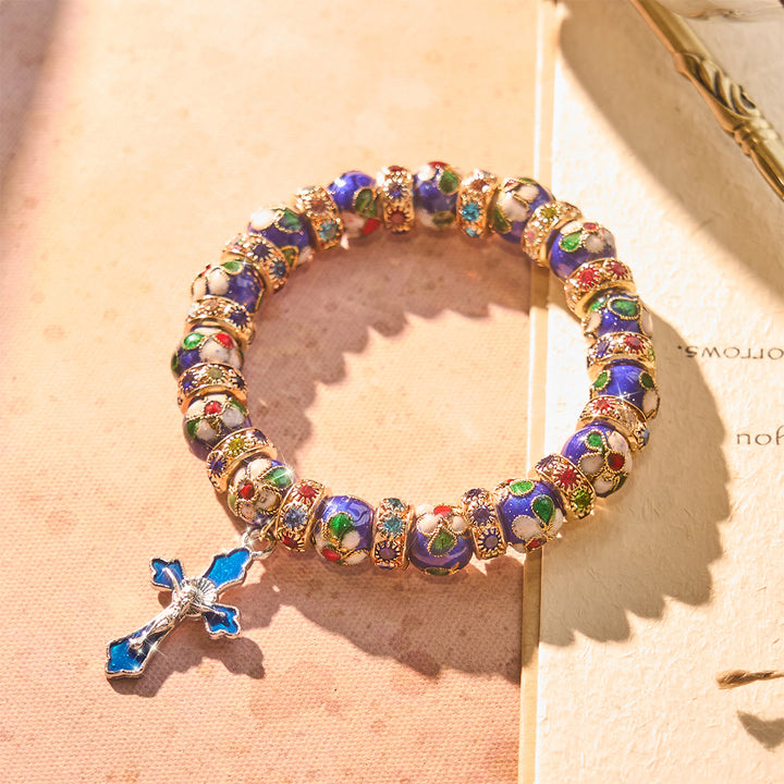 Christianartworkshop Detailliertes blaues Cloisonné-Perlenarmband mit Kruzifix - image 2