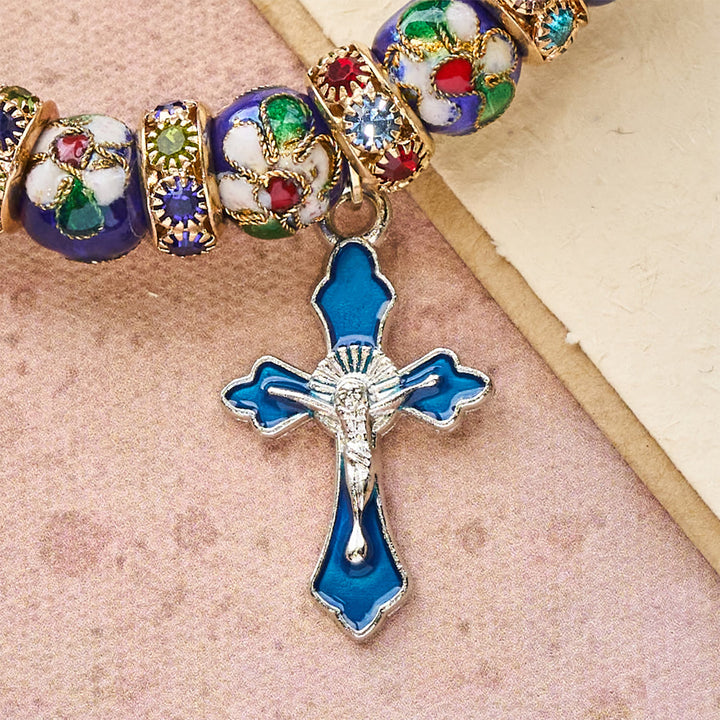 Christianartworkshop Detailliertes blaues Cloisonné-Perlenarmband mit Kruzifix - image 8