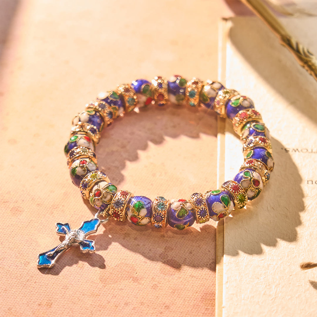 Christianartworkshop Detailliertes blaues Cloisonné-Perlenarmband mit Kruzifix - image 4