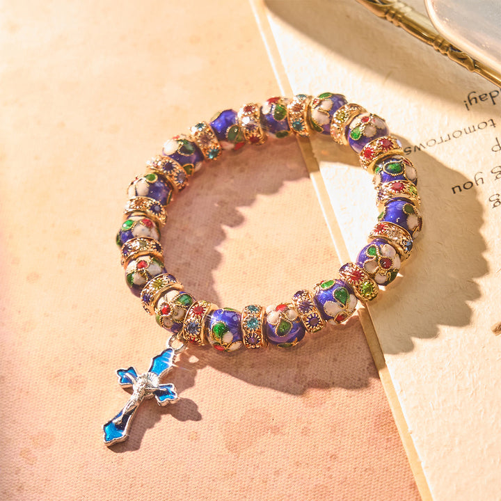 Christianartworkshop Detailliertes blaues Cloisonné-Perlenarmband mit Kruzifix - image 3