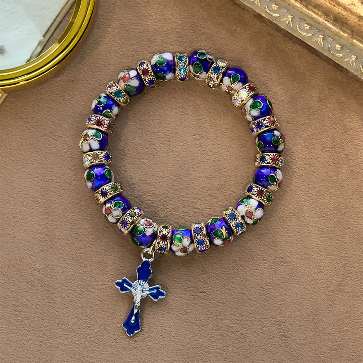 Christianartworkshop Detailliertes blaues Cloisonné-Perlenarmband mit Kruzifix - image 5