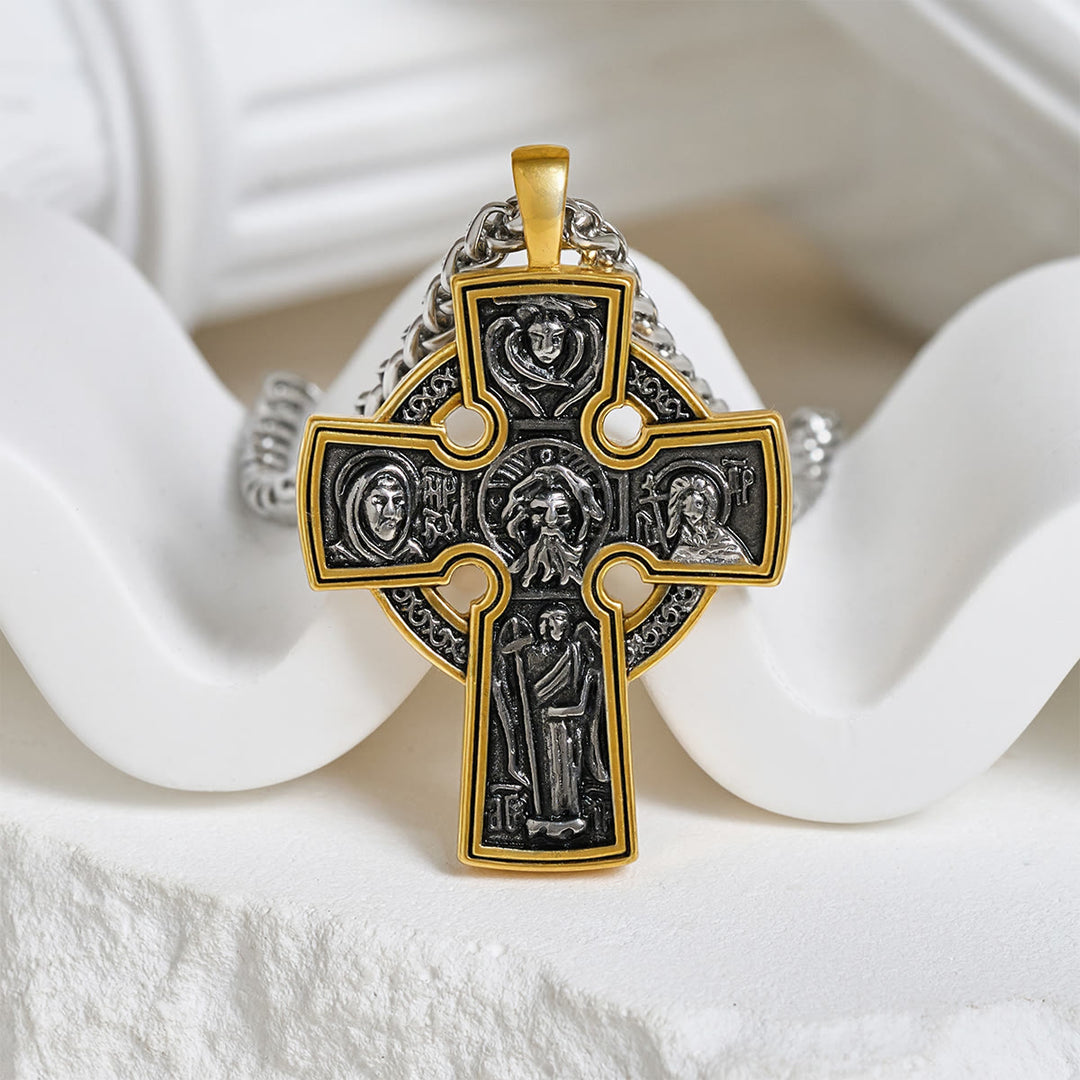 Christianartworkshop Verzierte zweifarbige Kreuzkette: Heilige Ikone und Engel – detaillierte Kunstfertigkeit - Kreuzen - image 0