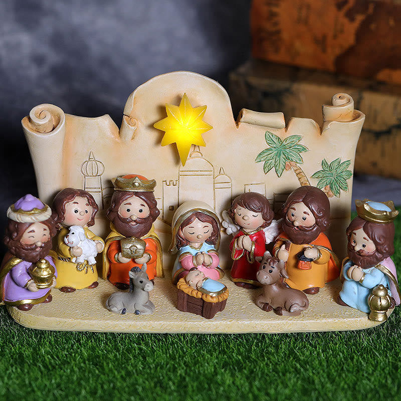 Christliche Krippenszene in zwei Farben: Weihnachtsschmuck mit festlichem Glauben und verspieltem Charme - Farbenfroh mit Basis - image 1