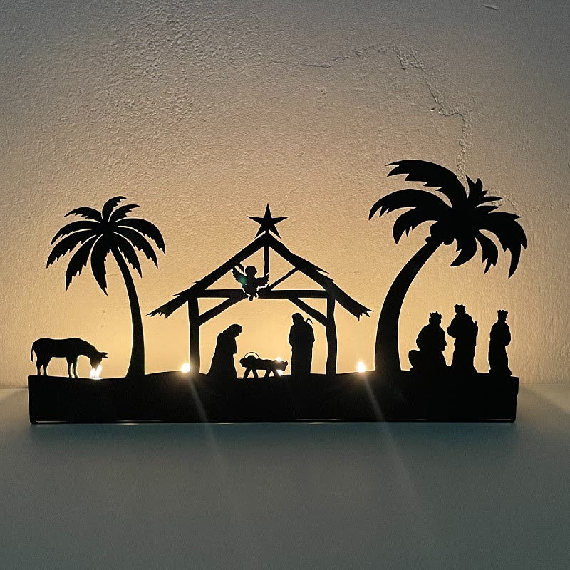 Christianartworkshop Kerzenhalter in Form einer Krippe aus Eisen: Leuchtende Krippenszene & Weihnachtsdekoration - Metall-Kerzenständer-2 - image 1