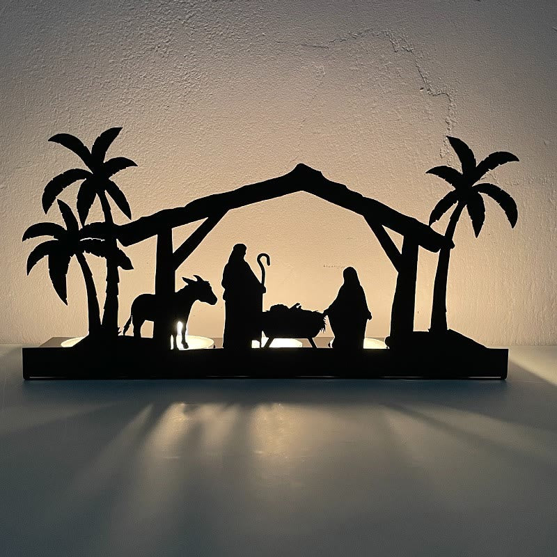 Christianartworkshop Kerzenhalter in Form einer Krippe aus Eisen: Leuchtende Krippenszene & Weihnachtsdekoration - Metall-Kerzenständer-3 - image 2