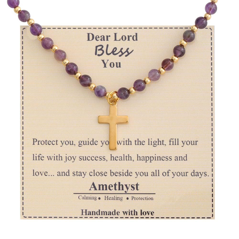 Christianartworkshop Halskette mit gesegnetem Steinkreuz: Anhänger aus Naturstein & Symbol stiller Andacht - Amethyst - image 7